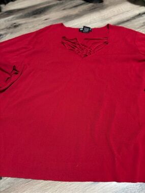 Red V-Neck Sweater with Braided Detail (29 Ptp)